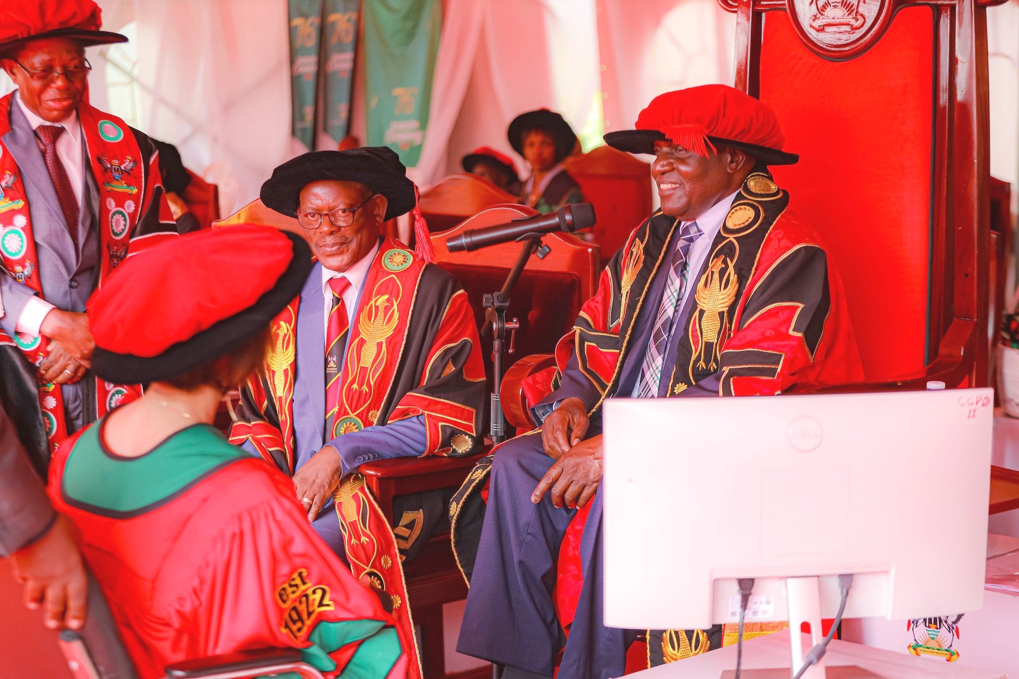The Chancellor Hon. Dr. Kiyonga, confers the honorary Doctor of Laws of Makerere University upon Ms. Reeta Roy. Celebrating 13 years of a significant partnership with the Mastercard Foundation and honorary Doctor of Laws conferred upon Ms. Reeta Roy, the Founding President and CEO of the Mastercard Foundation, 27th February 2026, Makerere University, Kampala Uganda, East Africa.