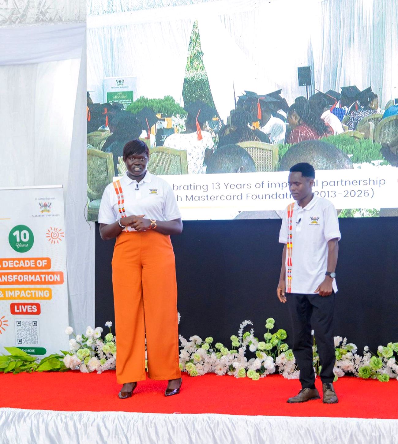 Scholars reciting a poem as part of the entertainment lined up for guests. Celebrating 13 years of a significant partnership with the Mastercard Foundation and honorary Doctor of Laws conferred upon Ms. Reeta Roy, the Founding President and CEO of the Mastercard Foundation, 27th February 2026, Makerere University, Kampala Uganda, East Africa.