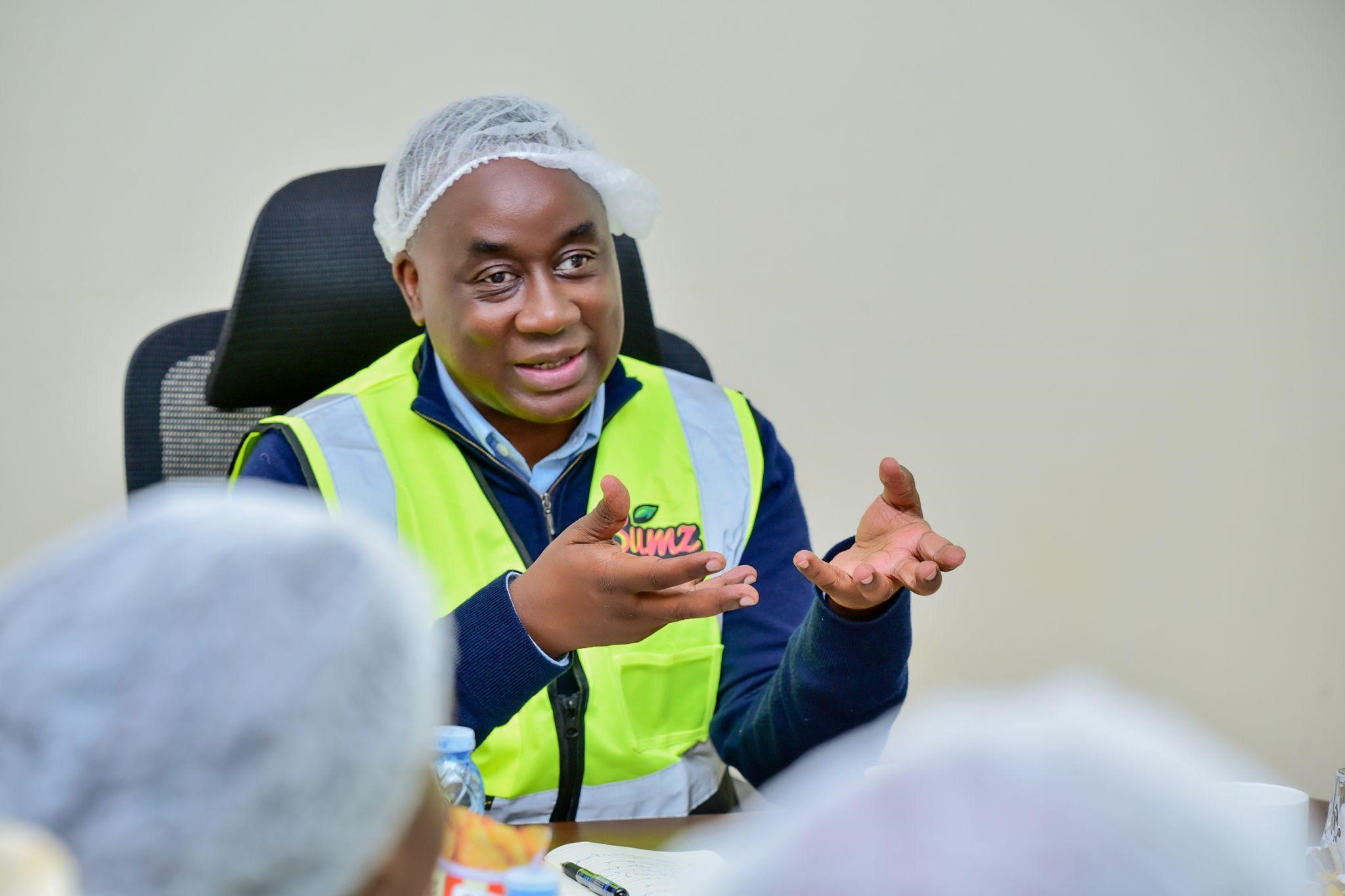 Mr. Awel Uwihanganye, Chief Advancement Officer, Makerere University making his remarks during the meeting. Makerere University Advancement Office, College of Business and Management Sciences (CoBAMS) and the University Innovation Pod visit to Psalms Food Industries, Wakiso Uganda, East Africa, 2nd March 2026 to discuss a prospective partnership aimed at strengthening university–industry collaboration in manufacturing, research, innovation, and skills development.