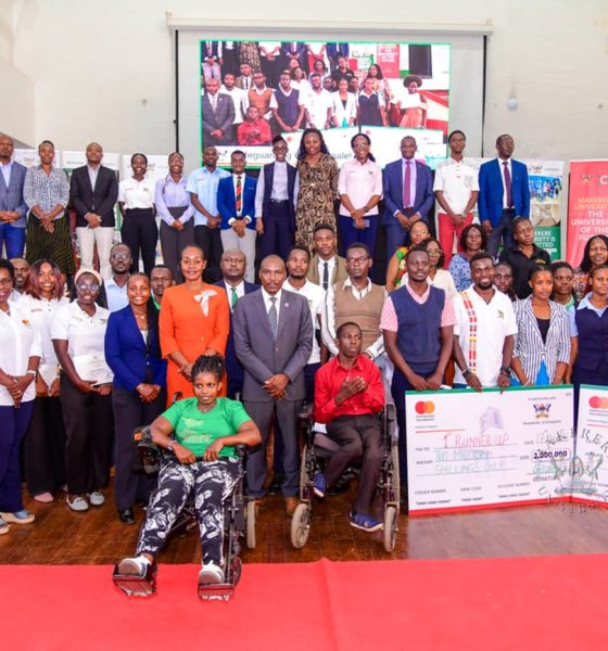 Prof. Winston Tumps Ireeta with Dr. Winifred Kabumbuli, Prof. Justine Namaalwa, other officials, contest winners and students at the Grand Finale on 17th March 2026. Annual Safeguarding Message Contest Grand Finale, 17th March 2026, Main Hall, Main Building, Makerere University, Kampala Uganda, East Africa.
