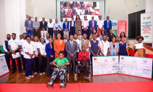 Prof. Winston Tumps Ireeta with Dr. Winifred Kabumbuli, Prof. Justine Namaalwa, other officials, contest winners and students at the Grand Finale on 17th March 2026. Annual Safeguarding Message Contest Grand Finale, 17th March 2026, Main Hall, Main Building, Makerere University, Kampala Uganda, East Africa.