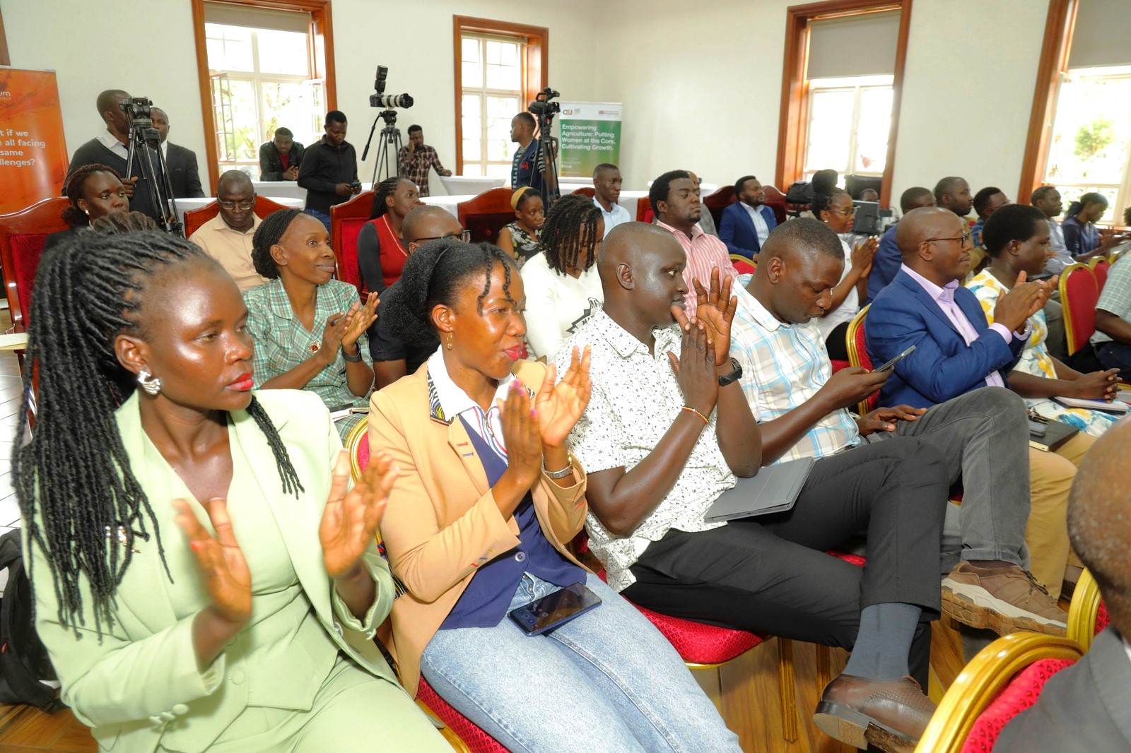 Some of the media practitioners at the launch ceremony. Launch of specialized short training course developed by Makerere University Centre for Climate Change Research and Innovation (MUCCRI) aimed at equipping media practitioners and digital content creators with knowledge and skills to effectively report on climate change and related environmental issues by British High Commissioner to Uganda, H.E. Lisa Chesney, 5th March 2026, Senior Common Room, Main Building, Kampala Uganda, East Africa.