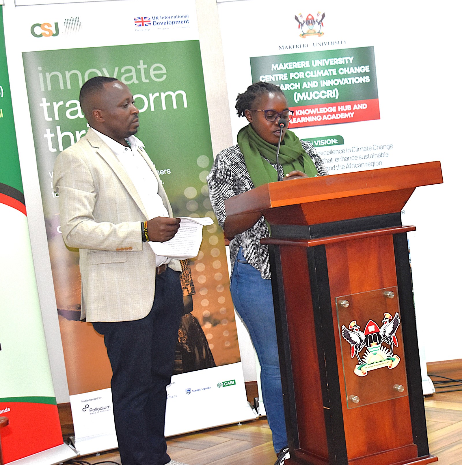 Ms. Leonard Namukasa from InfoNile sharing her experience about climate change reporting. Launch of specialized short training course developed by Makerere University Centre for Climate Change Research and Innovation (MUCCRI) aimed at equipping media practitioners and digital content creators with knowledge and skills to effectively report on climate change and related environmental issues by British High Commissioner to Uganda, H.E. Lisa Chesney, 5th March 2026, Senior Common Room, Main Building, Kampala Uganda, East Africa.