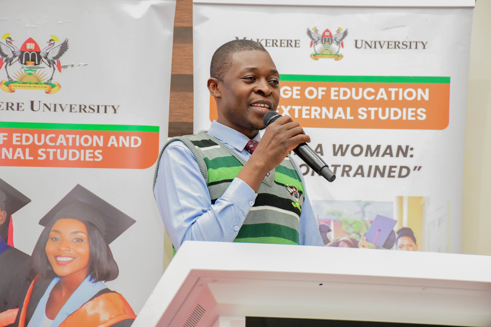 Dr. Richard Balikoowa, Head, Department of Educational, Social and Organisational Psychology. School Stakeholders’ Exhibition, bringing together learners, teachers, researchers, and education policymakers to demonstrate how Uganda’s Competence Based Curriculum (CBC) can be implemented through experiential learning and real-life situations, by graduate students of College of Education and External Studies (CEES) and College of Humanities and Social Sciences (CHUSS) guided by Dr. Anne Ampaire, 26th March 2026, Makerere University School of Public Health Auditorium, Kampala Uganda, East Africa.