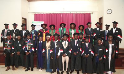 Prof. Paul Muyinda Birevu, representing the Principal of CEES, Prof. Anthony Muwagga Mugagga, stands with Diploma graduates and university administrators. 200 students examined by the Uganda Vocational and Technical Assessment Board (UVTAB) awarded National Diplomas and Certificates during the 7th graduation ceremony on 28th February 2026 organized by the Centre for Lifelong Learning (CLL) under the College of Education and External Studies (CEES). Ceremony held in the Conference Hall, College of Engineering, Design, Art and Technology (CEDAT), at Makerere University, Kampala Uganda, East Africa.