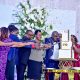 A photo moment from the cake-cutting ceremony at the #MakCHSDinner. Makerere University College of Health Sciences celebrates 100 years of training health professionals, 6th March 2026, Nile Hall, Hotel Africana, Kampala Uganda, East Africa.