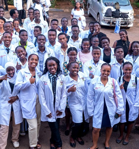Some of the Medical Students that attended the White Coat Ceremony pose for the camera. White Coat Ceremony for Medical students, 12th March 2026, College of Health Sciences, Mulago Campus, Makerere University, Kampala Uganda, East Africa.