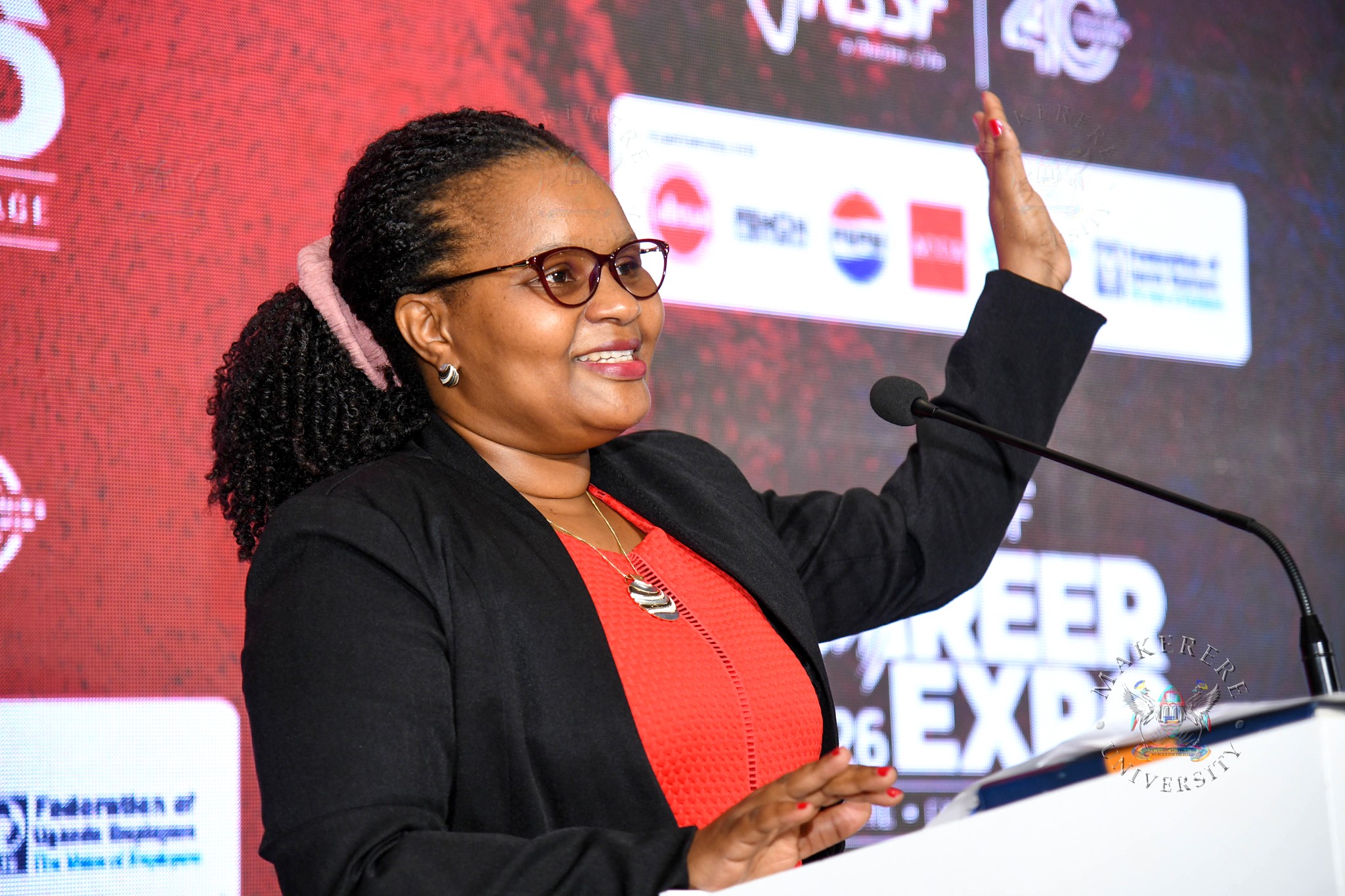 Charlotte Kukunda. Three-day Careers Fair 2026, bringing together students, industry leaders, and policymakers to discuss the future of work in the era of Artificial Intelligence (AI), Day 1 held under the theme “Machine vs. Man” and sponsored by the National Social Security Fund (NSSF), 11th March 2026, Yusuf Lule Central Teaching Facility Auditorium, Makerere University, Kampala Uganda, East Africa.