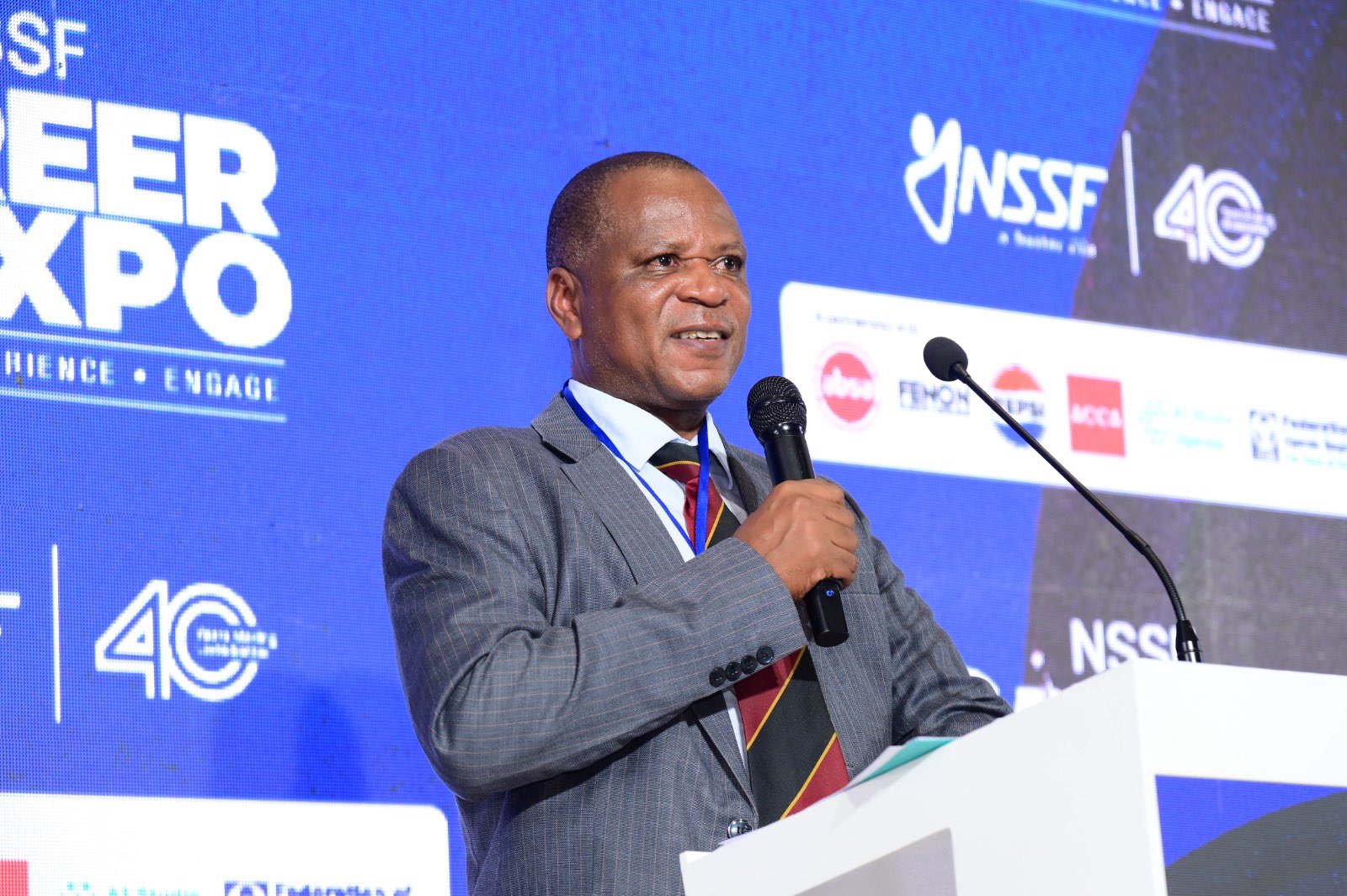 Prof. Moses Musinguzi. Three-day Careers Fair 2026, bringing together students, industry leaders, and policymakers to discuss the future of work in the era of Artificial Intelligence (AI), Day 1 held under the theme “Machine vs. Man” and sponsored by the National Social Security Fund (NSSF), 11th March 2026, Yusuf Lule Central Teaching Facility Auditorium, Makerere University, Kampala Uganda, East Africa.