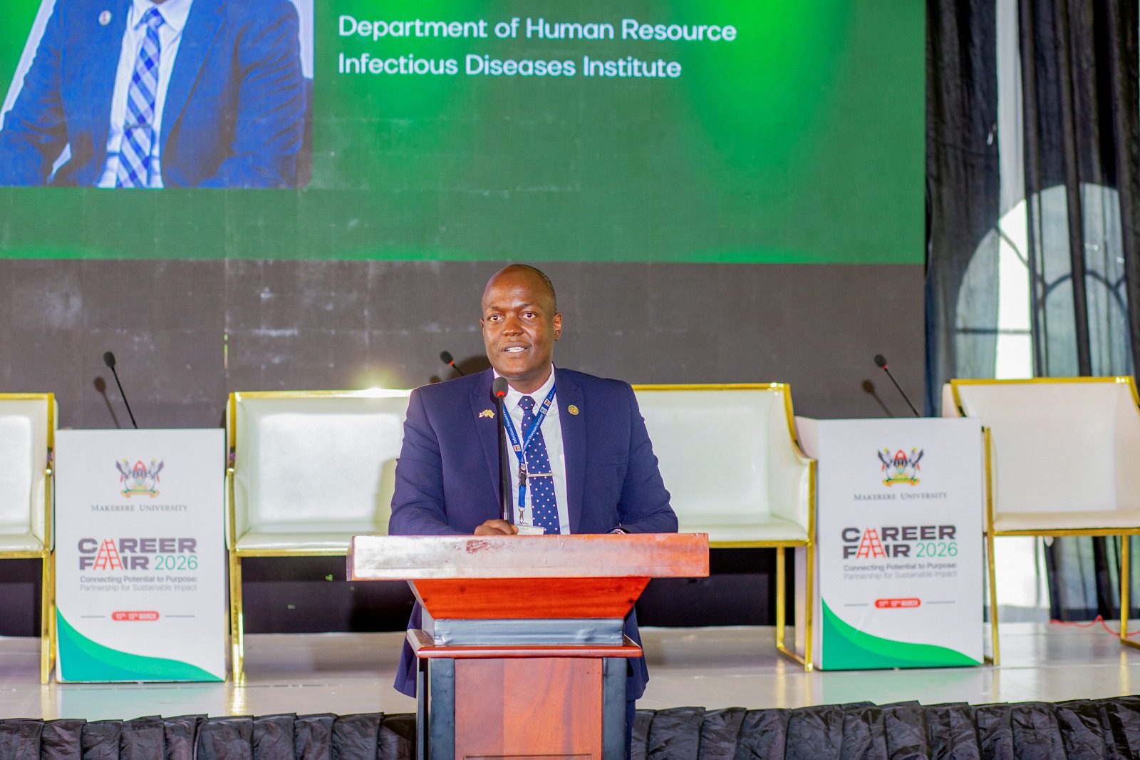 Paul Rumanda Rugambwa. Three-day Careers Fair 2026, bringing together students, industry leaders, and policymakers to discuss the future of work in the era of Artificial Intelligence (AI), Day 3, Grand Finale, held under the theme “Connecting Potential to Purpose: Partnerships for Sustainable Impact”, 13th March 2026, Freedom Square, Makerere University, Kampala Uganda, East Africa.