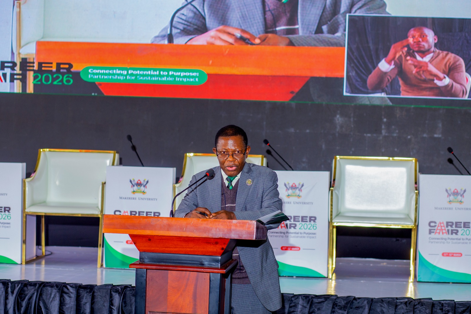 Prof. Buyinza Mukadasi. Three-day Careers Fair 2026, bringing together students, industry leaders, and policymakers to discuss the future of work in the era of Artificial Intelligence (AI), Day 3, Grand Finale, held under the theme “Connecting Potential to Purpose: Partnerships for Sustainable Impact”, 13th March 2026, Freedom Square, Makerere University, Kampala Uganda, East Africa.