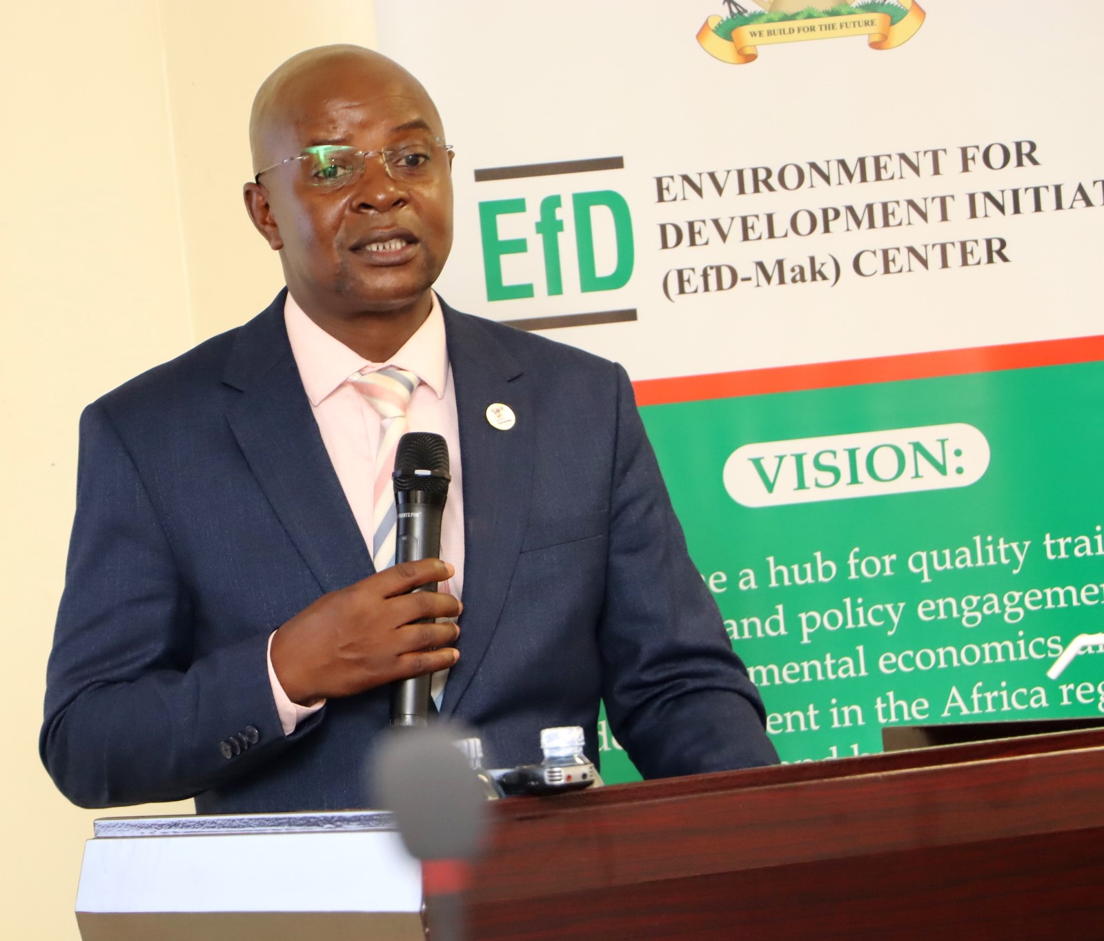 Prof. Edward Bbaale making his welcome remarks. Environment for Development (EfD) Centre research seminar by UK-based Duke University Postdoctoral Scholar Dr. Danny Tobin's study titled, “Guiding Private Afforestation to raise public-Goods Provision : Exploring Farmers preferences for trees within an NGO Tree planting program in Southern India” 9th March 2026, Yusuf Lule Central Teaching Facility, Makerere University, Kampala Uganda, East Africa.