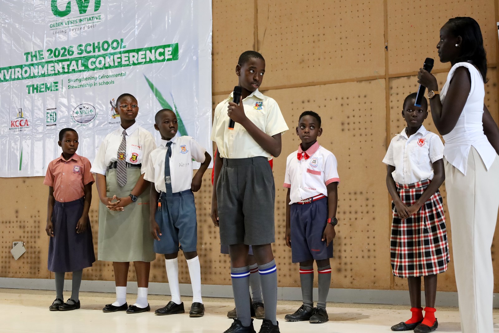 Some of the pupils during a quiz. Inaugural Schools Environmental Conference organised by the Environment for Development (EfD) Uganda in partnership with the Green Vests Initiative, the National Environment Management Authority (NEMA), and the Kampala Capital City Authority (KCCA), theme “Strengthening Environmental Stewardship in Schools”, 20th March 2026, Yusuf Lule Central Teaching Facility Auditorium, Makerere University, Kampala Uganda, East Africa.