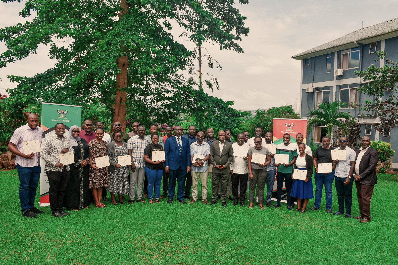 Commissioner Paul Patrick Mwanja, Prof. Edward Bbaale, Officials and Participants in a group photo after the training. Ministry of Finance, Planning and Economic Development (MoFPED), in partnership with the Public Investment Management Centre of Excellence (PIM CoE), Makerere University, Kampala in collaboration with the Infrastructure and Social Services Department (ISSD) and the National Planning Authority (NPA), successful completion of two-week intensive training in the Certificate of Financial Implications (CFI) – Integrated Regulatory Cost-Benefit Analysis (IRCBA). 27th February 2026, Pearl on the Nile Hotel, Jinja, Uganda, East Africa.
