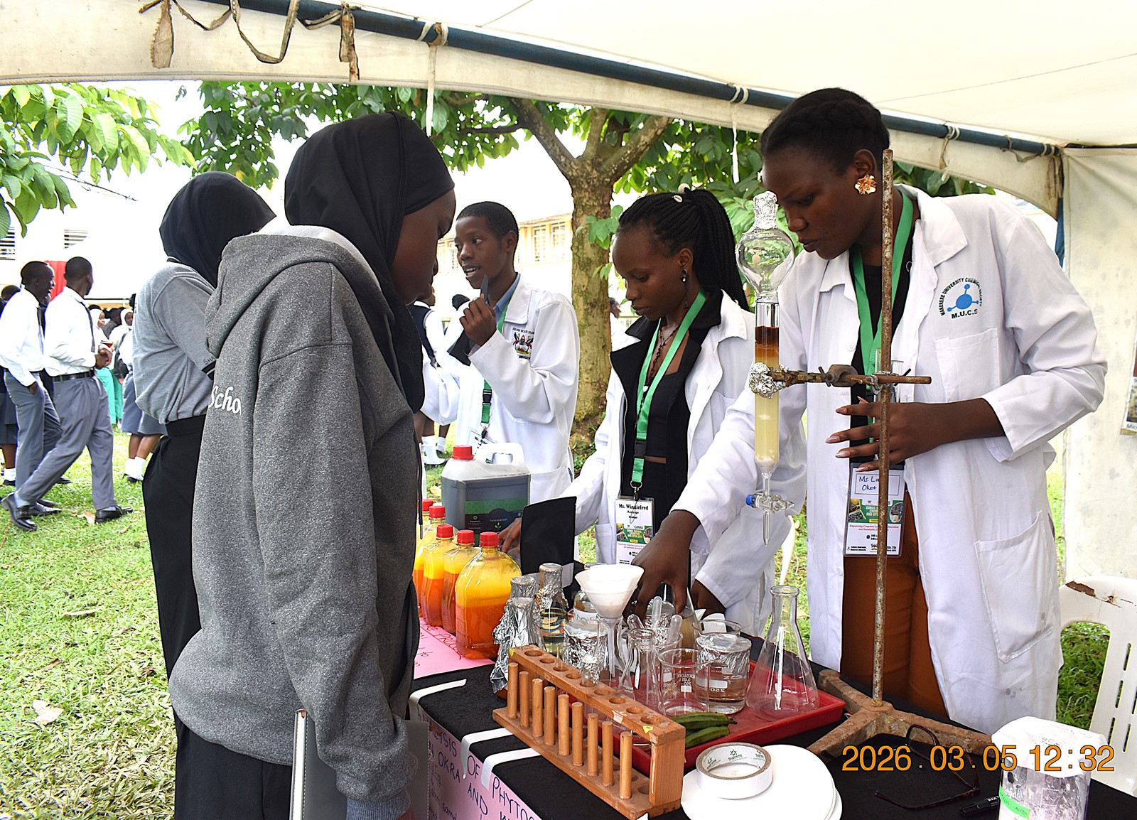 Mbogo High School students at the Chemistry stall. College of Natural Sciences (CoNAS) successfully held its first Annual Science Exhibition from Thursday, 5th March to Saturday, 7th March 2026, at the Science Quadrangle, Makerere University, Kampala Uganda, East Africa.