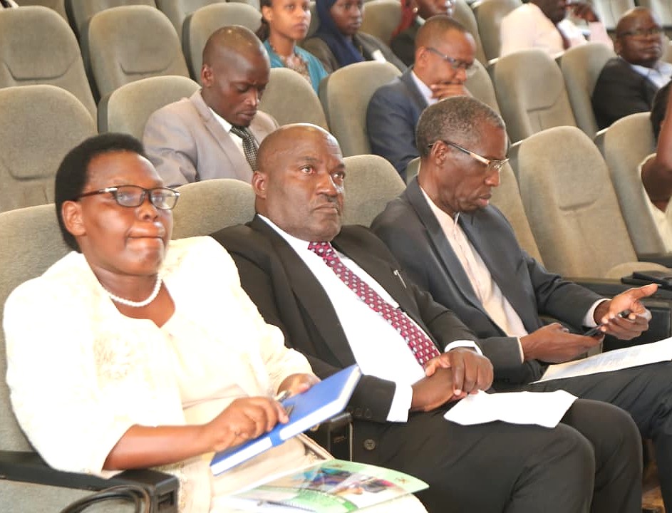 The Commissioner for Secondary Education at the Ministry of Education and Sports, Mrs. Juliet Atuhairwe Muzoora, together with the Chairperson of the MakRIF, Prof. Fred Masagazi Masaazi, and the Principal of the College of Education and External Studies at Makerere, Prof. Anthony Muwagga Mugagga at the dissemination workshop. Dissemination of findings of Nationwide study by the School of Biosciences, College of Natural Sciences (CONAS), undertaken among 5,000 participants across 100 districts in response to growing concerns over the long-term decline in Biology performance in the Uganda Advanced Certificate of Education (UACE) examinations, 19th March 2026, Yusuf Lule Central Teaching Facility Auditorium, Makerere University, Kampala Uganda, East Africa.