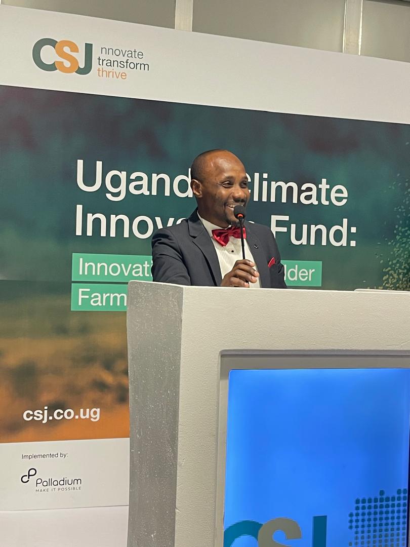 Dr. Abubakar Sadik Mustafa (Principal Investigator) delivering his remarks at the grant award ceremony. Research team from the Department of Plant Sciences, Microbiology, and Biotechnology, College of Natural Sciences (CONAS), Makerere University led by Dr. Abubakar Sadik Mustafa (Principal Investigator) awarded prestigious Uganda Climate Innovation Fund (UCIF) to support pioneering the development of a plant-based organic fungicide aimed at significantly reducing Aspergillus growth and aflatoxin contamination in maize, 26th February 2026, Kampala Uganda, East Africa.