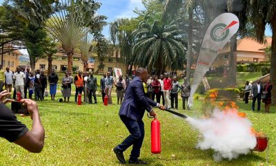 A male participant puts out a fire during a practical demonstrations on the use of fire extinguishers on 26th March 2026. Office of the Dean of Students hands-on training focused on equipping custodians and wardens with essential skills and knowledge on fire prevention, evacuation procedures and response strategies in case of emergencies in halls of residence, March 26, 2026, at University Hall, Makerere University, Kampala Uganda, East Africa.
