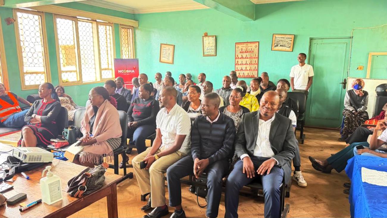 Participants follow proceedings during the theoretical part of training. Office of the Dean of Students hands-on training focused on equipping custodians and wardens with essential skills and knowledge on fire prevention, evacuation procedures and response strategies in case of emergencies in halls of residence, March 26, 2026, at University Hall, Makerere University, Kampala Uganda, East Africa.
