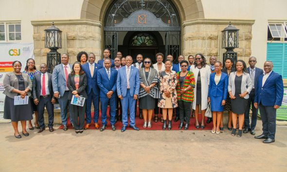 A group photo of representatives from various partners at the MOU signing. Signing MoU with International Development Association (IDA), World Bank Group, establishing a strategic partnership aimed at strengthening environmental and social sustainability systems in Uganda and the wider East African region, 5th March 2026, Main Building, Makerere University, Kampala Uganda, East Africa.