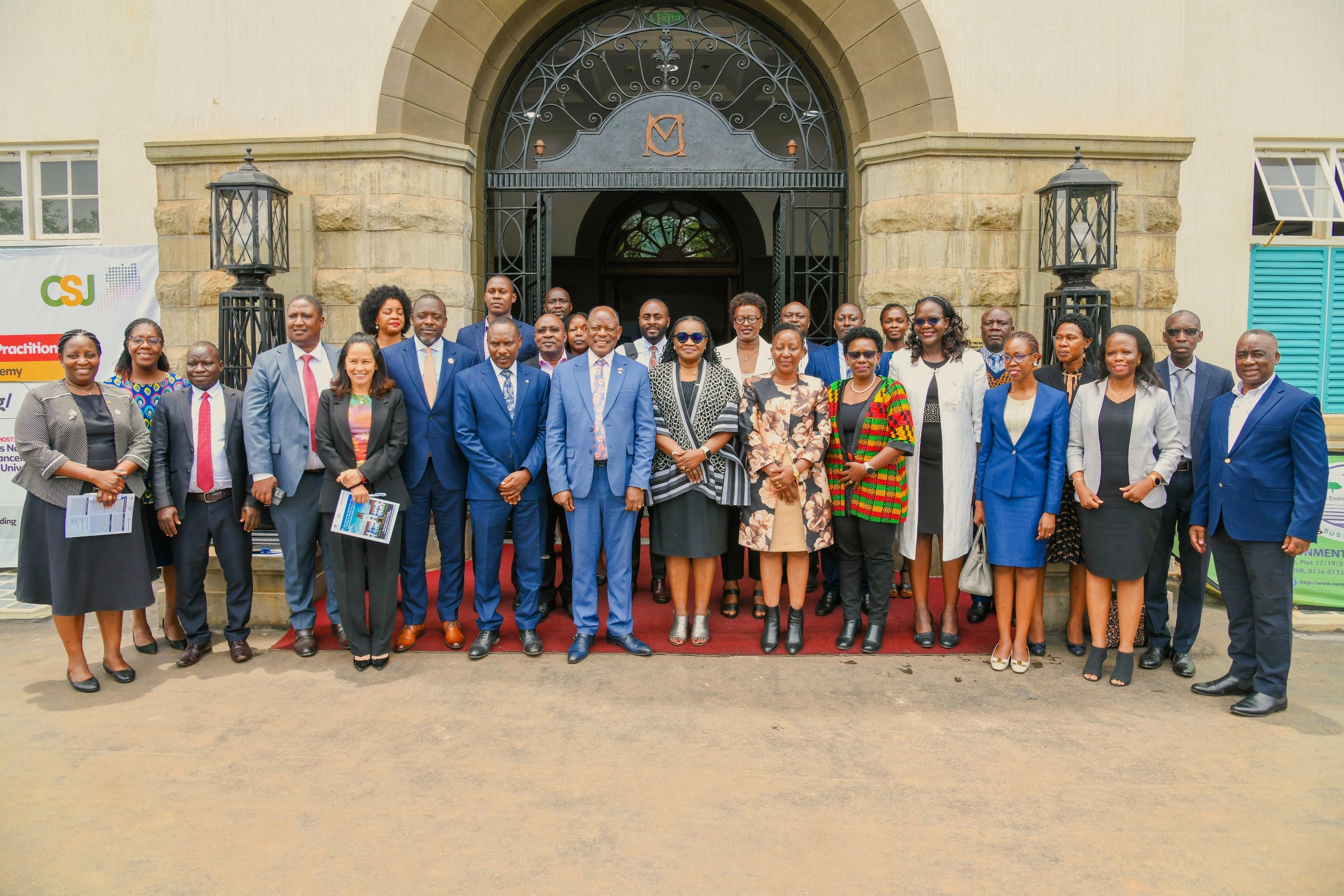 A group photo of representatives from various partners at the MOU signing. Signing MoU with International Development Association (IDA), World Bank Group, establishing a strategic partnership aimed at strengthening environmental and social sustainability systems in Uganda and the wider East African region, 5th March 2026, Main Building, Makerere University, Kampala Uganda, East Africa.