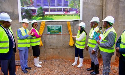 DVCAA-Prof. Sarah Ssali (3rd L) and KOICA Uganda Country Director-Ms. Jihee Ahn (3rd R) flanked by officials unveil the foundation stone for the ODeL Facility on 24th March 2026. Official launch of Open, Distance and E‑Learning (ODeL) Strategic Plan and the laying of the foundation stone for a new ODeL facility at the College of Engineering, Design, Art and Technology (CEDAT), 24th March 2026, Makerere University, Kampala Uganda, East Africa.
