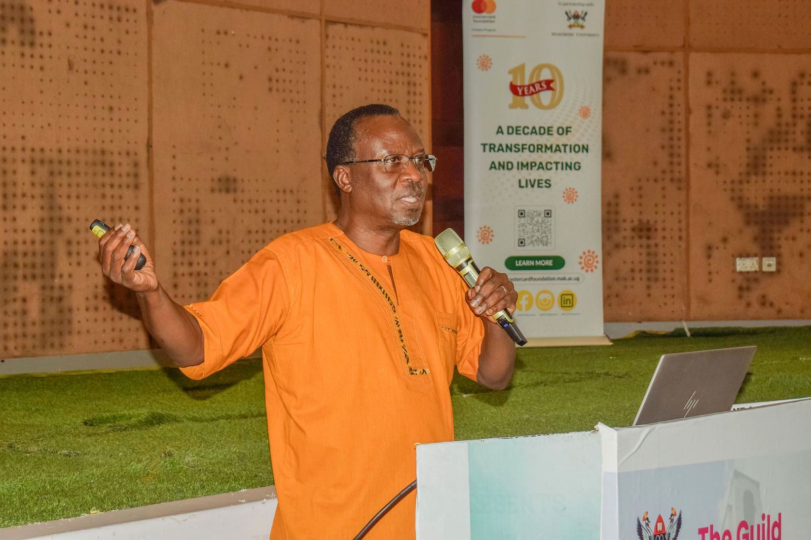 Mr. Steven Langa addresses the Mentor-Mentee matching session on 7th March 2026. Mastercard Foundation Scholars Program Mentor–Mentee matching session, 7th March 2026, Yusuf Lule Central Teaching Facility Auditorium, Makerere University, Kampala Uganda, East Africa.