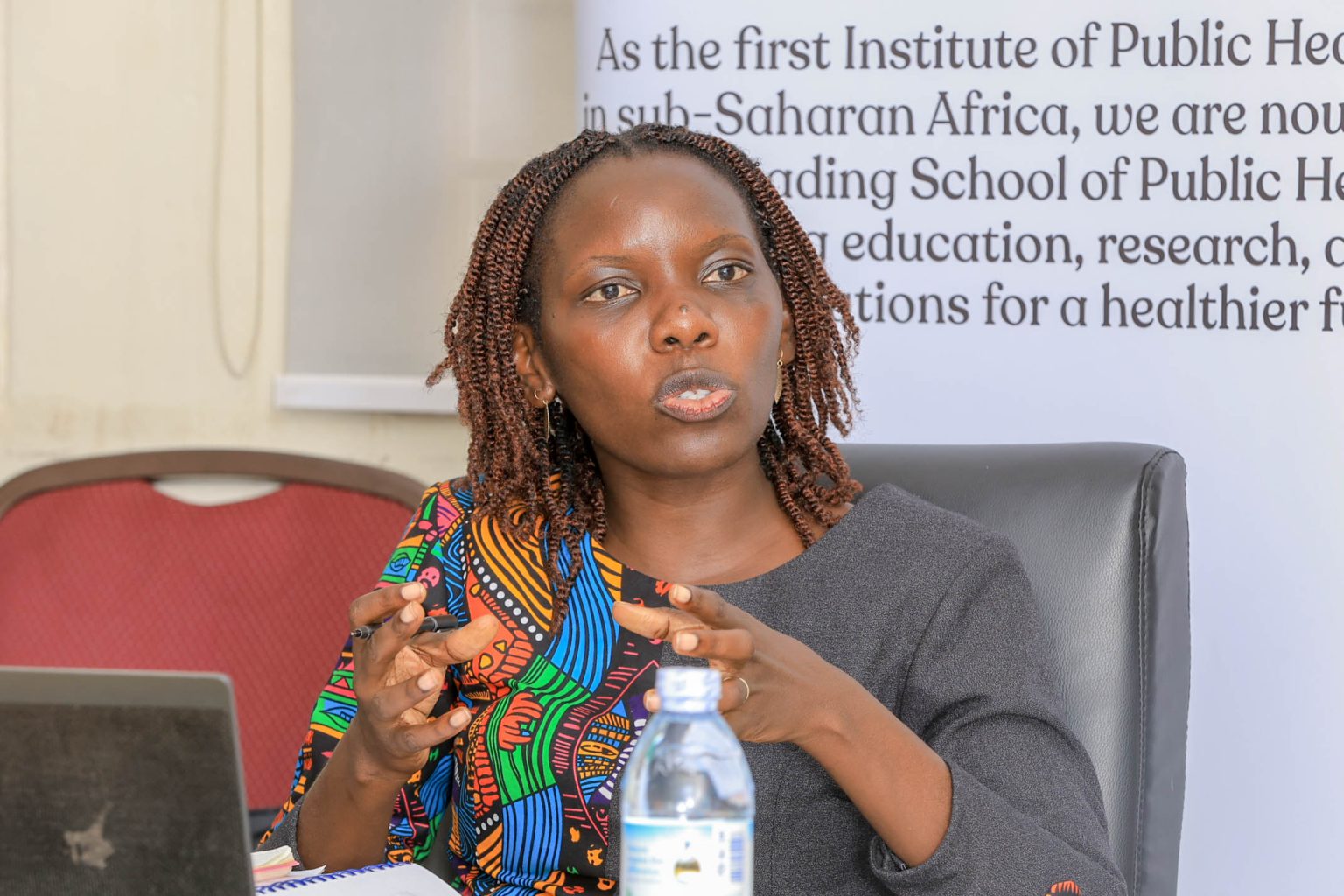 Harriet Aber Odonga defending her PhD at MakSPH in October 2025. Her study found that nearly one in four children attending health facilities in Mbale showed signs of alcohol or other substance use problems, many of which go undetected within routine care. Makerere University School of Public Health Communications Office, Graduation Profiles Series, 76th Graduation Ceremony, Dr. Harriet Aber Odonga, “Substance Use among Children in Mbale, Uganda: Health System Landscape and Support Structures,” Kampala Uganda, East Africa."
