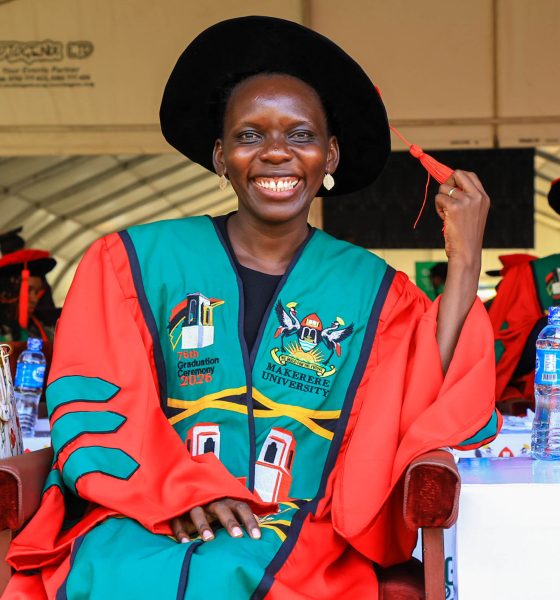 Dr. Harriet Aber Ondoga takes her seat in the Freedom Square during Makerere University’s 76th Graduation Ceremony on February 25, 2026. Makerere University School of Public Health Communications Office, Graduation Profiles Series, 76th Graduation Ceremony, Dr. Harriet Aber Odonga, “Substance Use among Children in Mbale, Uganda: Health System Landscape and Support Structures,” Kampala Uganda, East Africa."