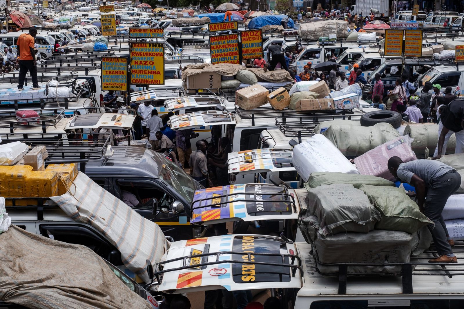 Commuter minibuses to various destinations in one of Kampala's Taxi Parks. Photo: Katumba Badru. New study by Dr. Linda Kyomuhendo Jovia, medical doctor and Master of Public Health graduate Makerere University School of Public Health, Kampala Uganda, East Africa, cross-sectional survey of 422 drivers across Old, New, Kisenyi, Usafi, Namirembe, Nakawa, and Nateete parks, symptoms of depression (65.6%), anxiety affected more than 70%, and stress an estimated 82%, March 2026.
