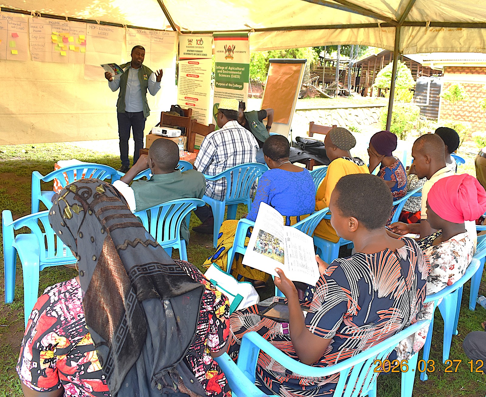 Mr. David Luswata engaged the farmers on the impact of floods on crops, livestock, property and livelihoods. Phase II of the Resilient Urban Food Systems (RUFS) Project to strengthen urban food systems to withstand climate-related shocks such as floods and droughts by promoting climate-smart agricultural practices that empower farmers to sustain productive, profitable, and resilient operations, ultimately improving livelihoods and contributing to stable urban food supplies by Department of Geography, Geo-Informatics, and Climate Sciences, College of Agricultural and Environmental Sciences (CAES), Makerere University, Kampala Uganda, East Africa supported by the AgriFoSe2030 Programme. Mbale City Training 26th-27th March 2026.