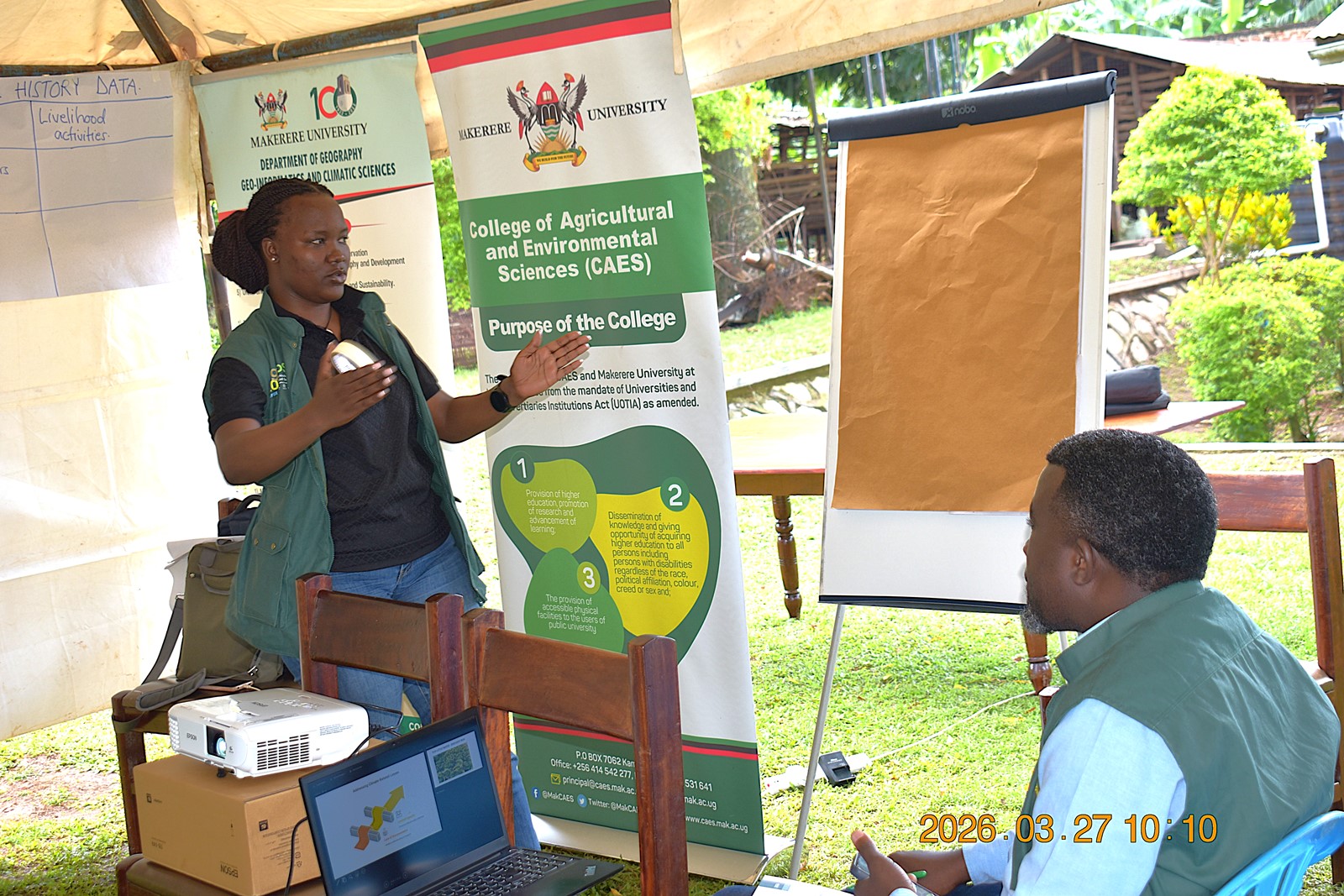 Ms. Patricia Kiggundu, alongside Mr. David Luswata, a Master’s student supported by the project, led the session on climate change-related losses. Phase II of the Resilient Urban Food Systems (RUFS) Project to strengthen urban food systems to withstand climate-related shocks such as floods and droughts by promoting climate-smart agricultural practices that empower farmers to sustain productive, profitable, and resilient operations, ultimately improving livelihoods and contributing to stable urban food supplies by Department of Geography, Geo-Informatics, and Climate Sciences, College of Agricultural and Environmental Sciences (CAES), Makerere University, Kampala Uganda, East Africa supported by the AgriFoSe2030 Programme. Mbale City Training 26th-27th March 2026.