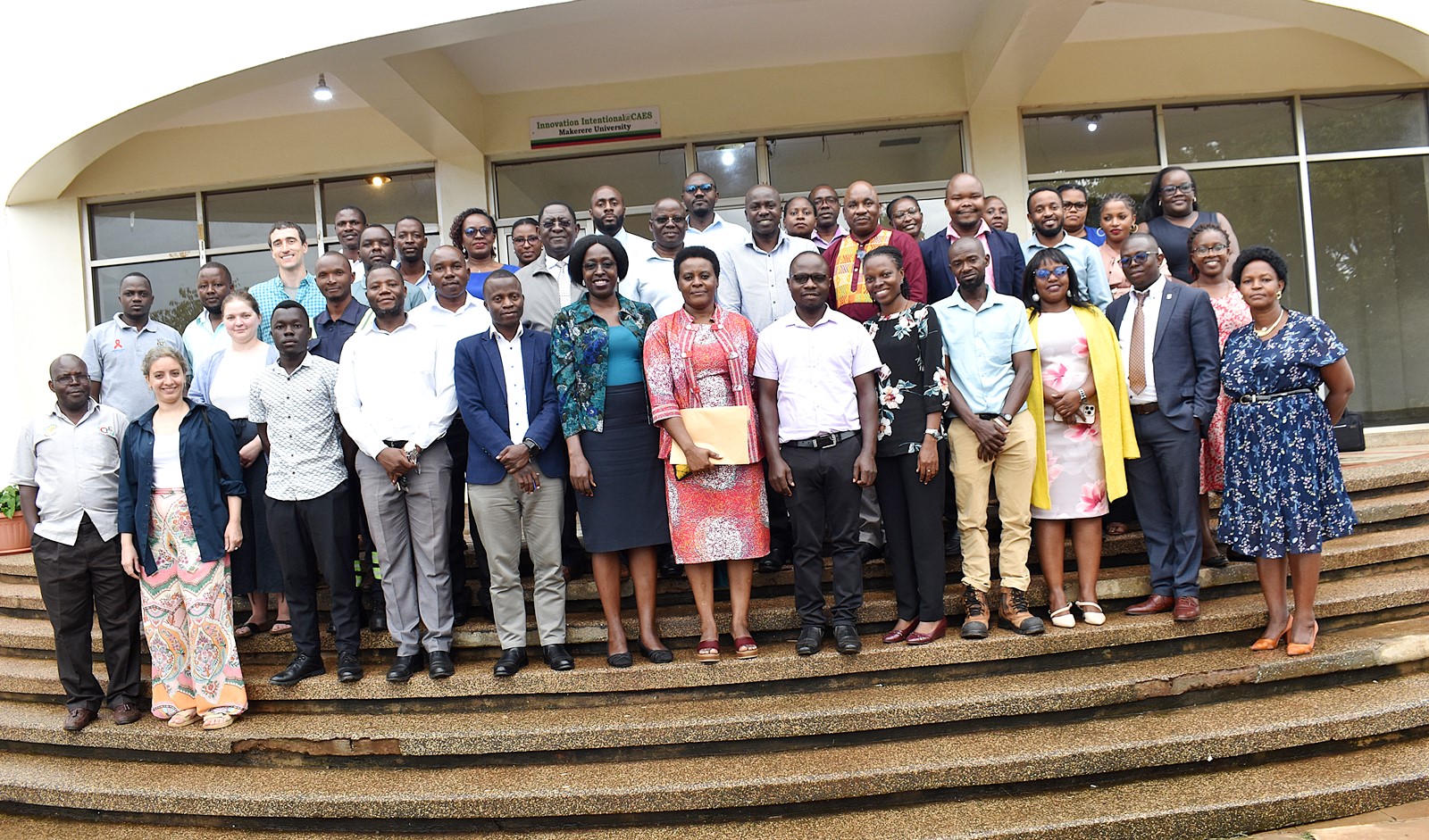 Participants pose for a group photo on the opening day of the training, 30th March 2026. College of Agricultural and Environmental Sciences (CAES) in collaboration with the Uganda Red Cross Society, Mbarara University of Science and Technology, and Vienna University of Technology, Austria, comprehensive two-day training on Integrated Fecal Sludge and Solid Waste Management, 30th-31st March 2026, School of Food Technology, Nutrition and Bioengineering Conference Hall, Makerere University, Kampala Uganda, East Africa.