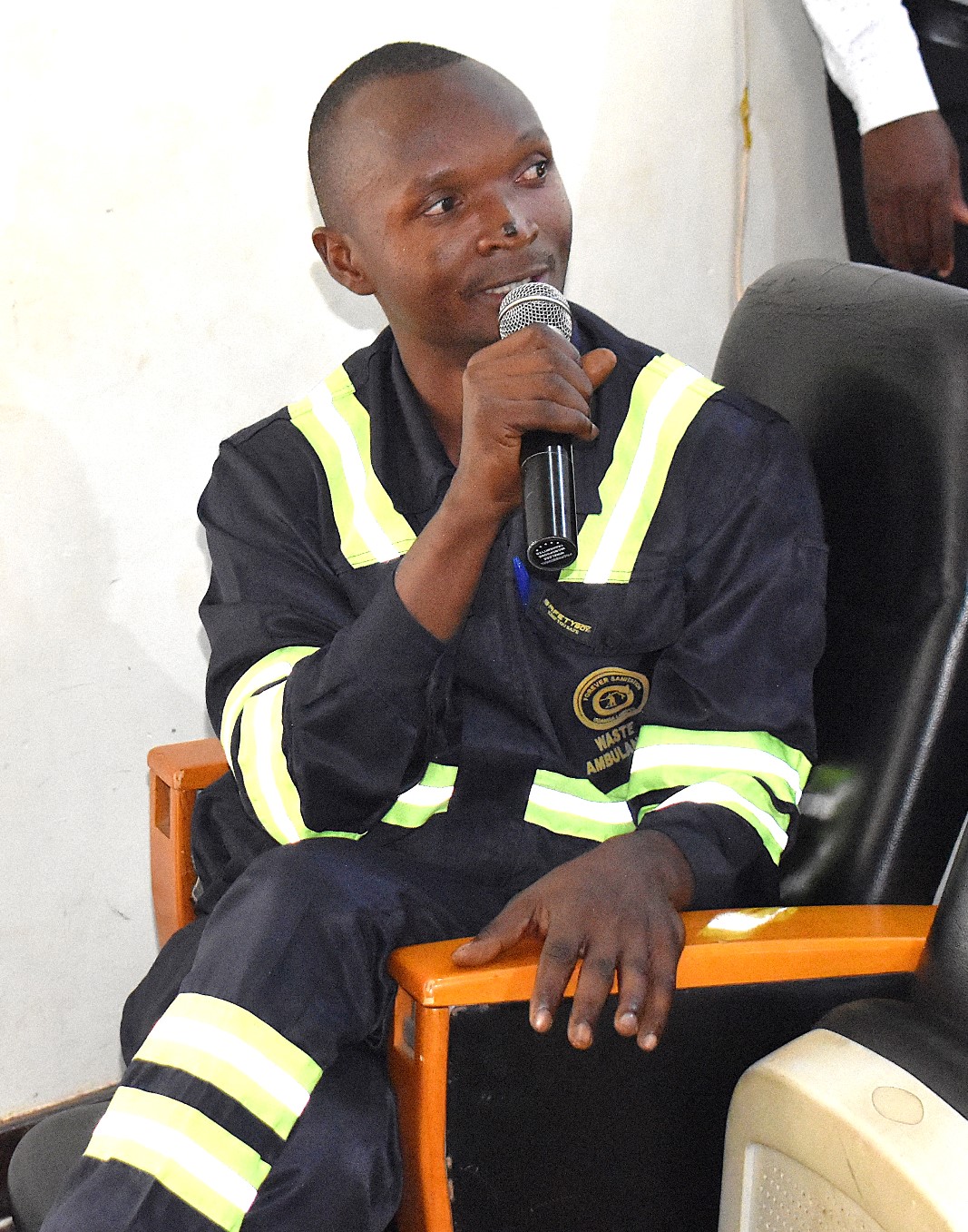 A waste management operator sharing valuable insights during the training session. College of Agricultural and Environmental Sciences (CAES) in collaboration with the Uganda Red Cross Society, Mbarara University of Science and Technology, and Vienna University of Technology, Austria, comprehensive two-day training on Integrated Fecal Sludge and Solid Waste Management, 30th-31st March 2026, School of Food Technology, Nutrition and Bioengineering Conference Hall, Makerere University, Kampala Uganda, East Africa.