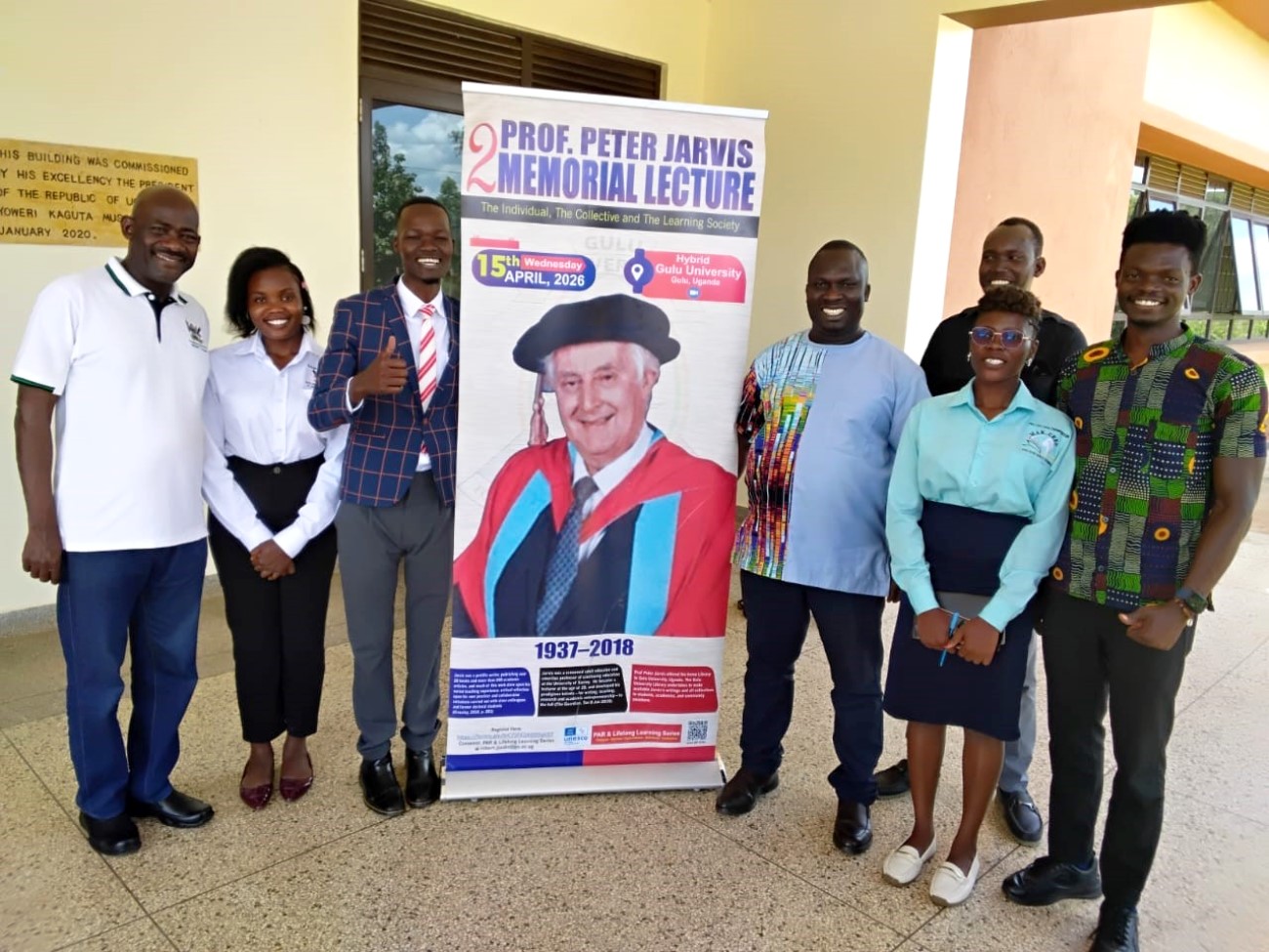 Dr. Joseph Watuleke (4th R) and Dr. Hannington Bananuka Twine (L) with participants from the Department of Adult and Community Education at the Lecture on 15th April 2026. Department of Adult and Community Education, College of Education and External Studies at Makerere University, Kampala Uganda, East Africa participation in the Second Professor Peter Jarvis Memorial Lecture, 15th April 2026, Gulu University, Uganda, East Africa.