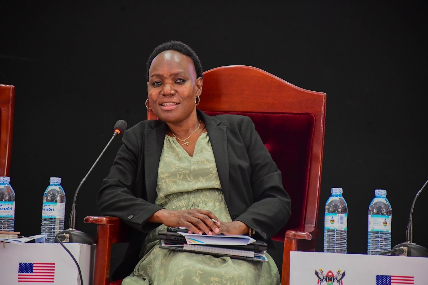 Dr. Mary Goretti Nakabugo addressing the Q&A from the audience during the lecture. Professor William Senteza Kajubi Fulbright Memorial Lecture organised by Advancement and International Office, College of Education and External Studies (CEES) with the U.S. Embassy, Theme "Education Policy Reform as an Enabler of Student Success: The Kajubi Legacy", 23rd April 2026, Main Hall, Makerere University, Kampala Uganda, East Africa.