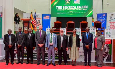 A group photo of key delegates, panelists, and partners at the Senteza Kajubi Public Lecture. Professor William Senteza Kajubi Fulbright Memorial Lecture organised by Advancement and International Office, College of Education and External Studies (CEES) with the U.S. Embassy, Theme "Education Policy Reform as an Enabler of Student Success: The Kajubi Legacy", 23rd April 2026, Main Hall, Makerere University, Kampala Uganda, East Africa.