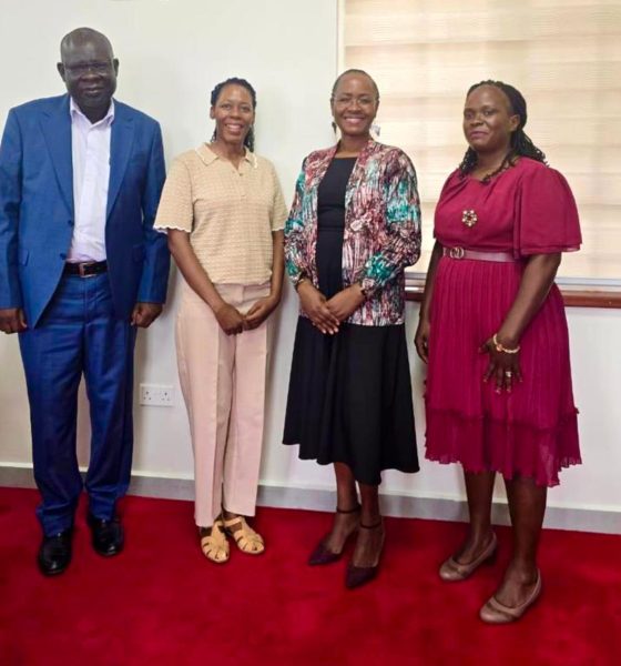 L-R: Associate Prof. Godfrey Akileng, Dean,School of Business, Visiting Scholar-Dr. Sizile Makola, DVCAA-Prof. Sarah Ssali, Ms. Agnes Sansa-PhD Student during the meeting on 13th April 2026.