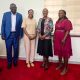 L-R: Associate Prof. Godfrey Akileng, Dean,School of Business, Visiting Scholar-Dr. Sizile Makola, DVCAA-Prof. Sarah Ssali, Ms. Agnes Sansa-PhD Student during the meeting on 13th April 2026.