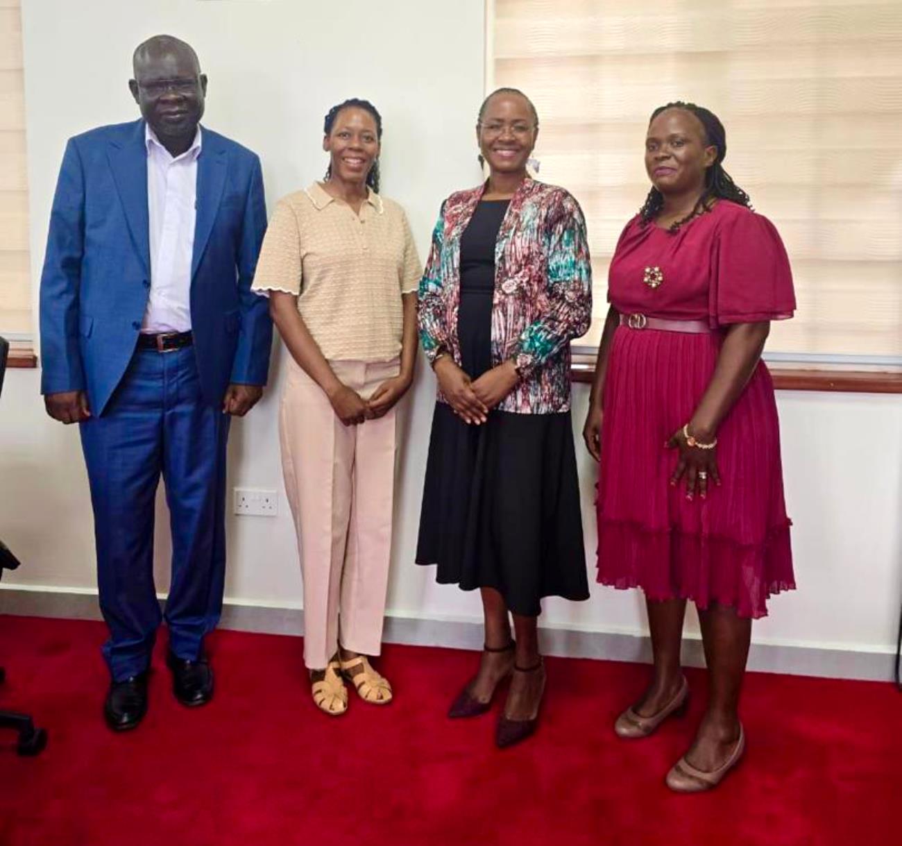 L-R: Associate Prof. Godfrey Akileng, Dean,School of Business, Visiting Scholar-Dr. Sizile Makola, DVCAA-Prof. Sarah Ssali, Ms. Agnes Sansa-PhD Student during the meeting on 13th April 2026.