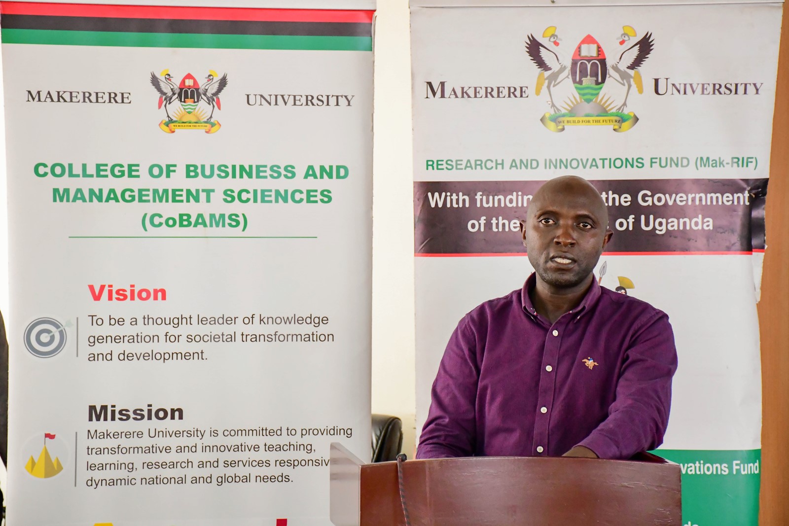 Dr. Jude Mugarura, the Head, Department of Marketing and Management at CoBAMS. Promoting Eco-Efficiency (EE) and Cleaner Production (CP) for sustainable development of Micro, Small and Medium Enterprises (MSMEs) in Uganda Project dissemination workshop by School of Business, College of Business and Management Sciences (CoBAMS), 15th April 2026, Makerere University, Kampala Uganda, East Africa.