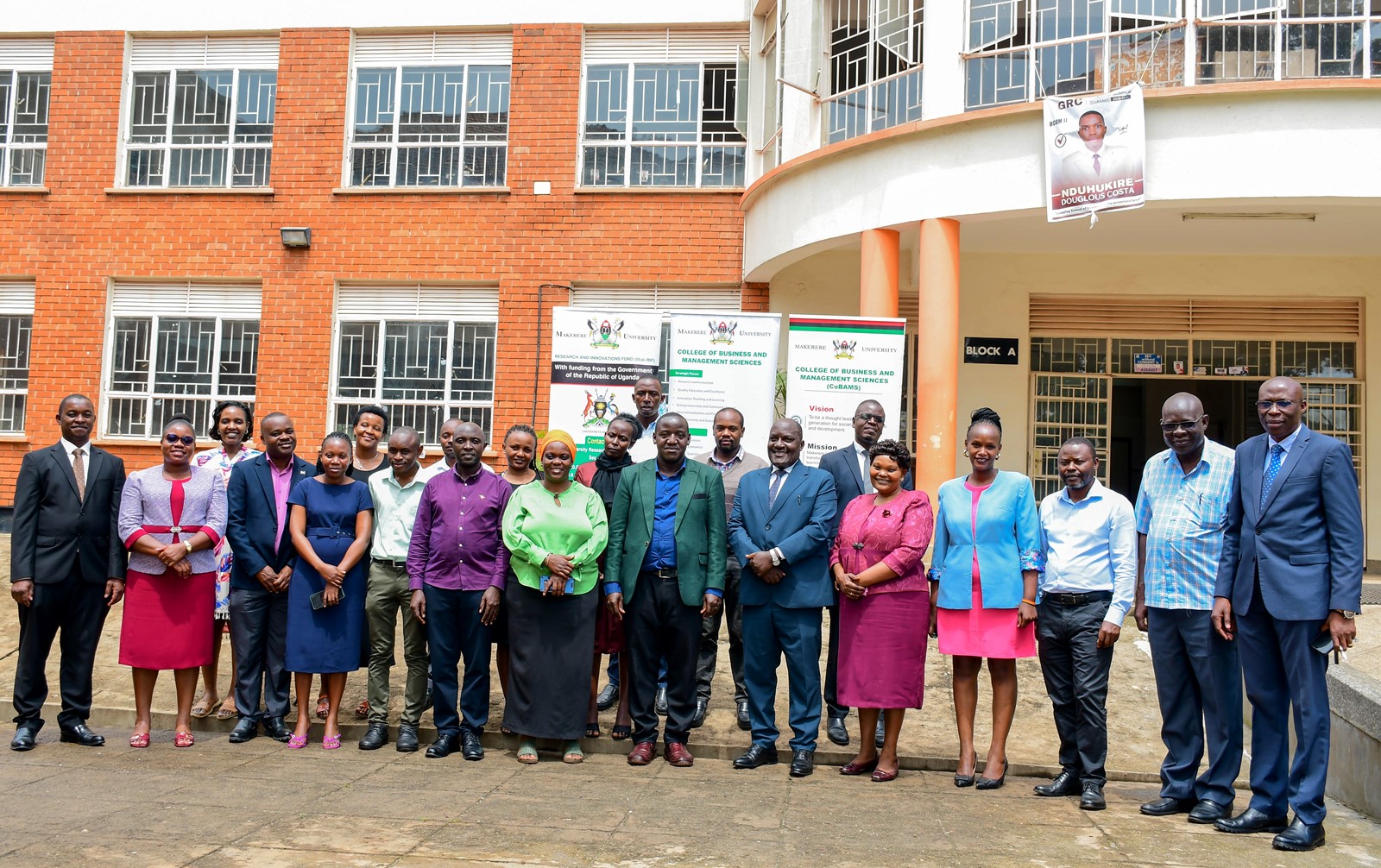 A cross-section of participants pose for a group photo after the project dissemination workshop held at Makerere University. Promoting Eco-Efficiency (EE) and Cleaner Production (CP) for sustainable development of Micro, Small and Medium Enterprises (MSMEs) in Uganda Project dissemination workshop by School of Business, College of Business and Management Sciences (CoBAMS), 15th April 2026, Makerere University, Kampala Uganda, East Africa.