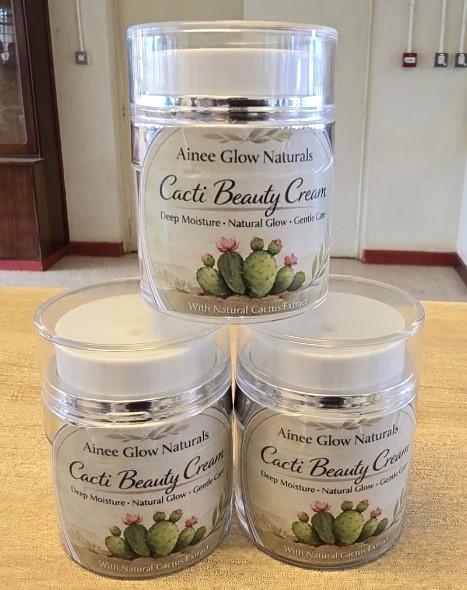 Cacti Beauty Cream for skincare. Department of Plant Sciences, Microbiology, and Biotechnology (PMB), College of Natural Sciences (CoNAS), Dr. Alice Nabatanzi Biotechnology Class of 2026 Product Development Centre showcase of innovations from Nutrition & Food Technology, Clinical Hygiene, Natural Wellness, Advanced Cosmeceuticals, Home & Industrial Solutions, Agri-Tech, April 2026, Makerere University, Kampala Uganda, East Africa.