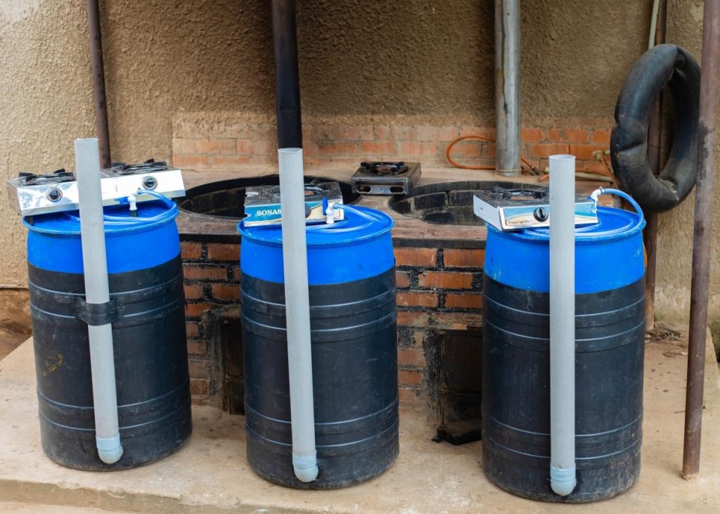 The portable biodigester systems that were donated. Department of Plant Sciences, Microbiology and Biotechnology, College of Natural Sciences (CoNAS), Makerere University, Kampala, project “Bio-innovation of biogas, biofertilizer, and biopesticide through the utilization of bio-waste” to promote transformation of household food waste into biogas and other valuable bio-products, dissemination of research findings to stakeholders in Mbarara City, 15th April 2026, Uganda, East Africa.