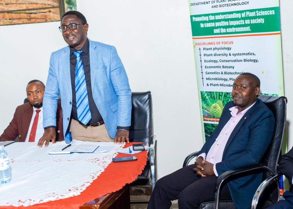 The Resident City Commissioner, Mbarara City delivering his remarks at the workshop. Department of Plant Sciences, Microbiology and Biotechnology, College of Natural Sciences (CoNAS), Makerere University, Kampala, project “Bio-innovation of biogas, biofertilizer, and biopesticide through the utilization of bio-waste” to promote transformation of household food waste into biogas and other valuable bio-products, dissemination of research findings to stakeholders in Mbarara City, 15th April 2026, Uganda, East Africa.