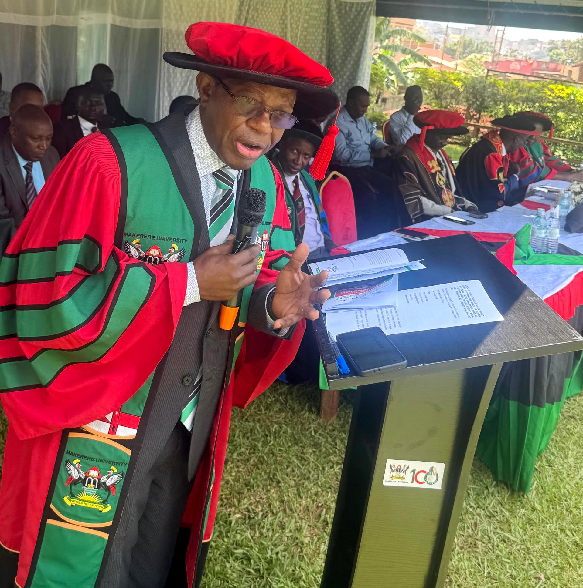 Prof. Buyinza Mukadasi. 100 graduates unveiled as job creators during the 6th certificate award ceremony of the College of Veterinary Medicine, Animal Resources and Biosecurity (COVAB) at Ruth Keesling Wildlife Health and Research Centre Gardens, 31st March 2026, Makerere University, Kampala Uganda, East Africa.
