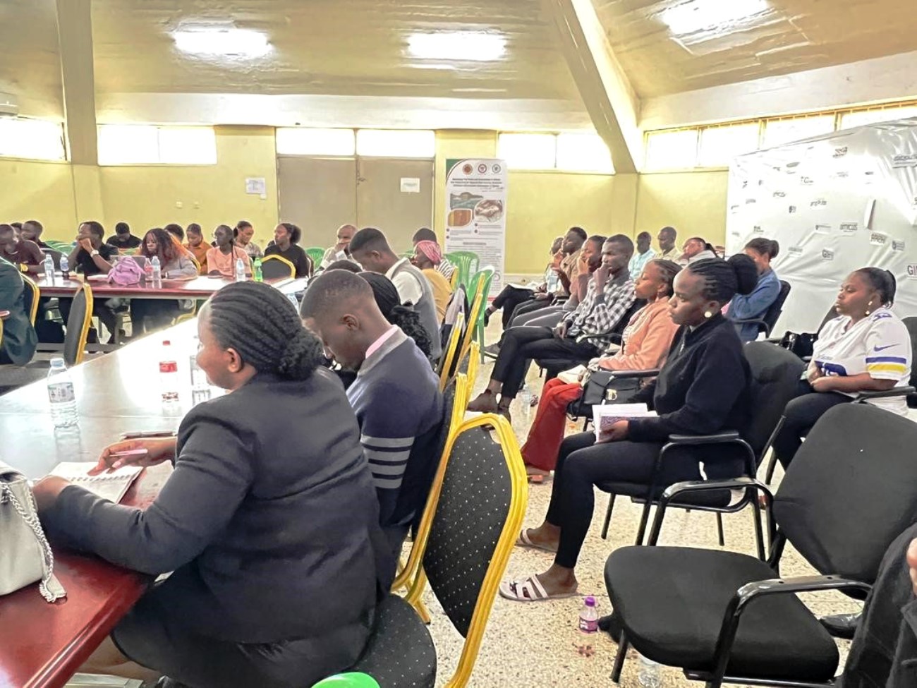 Attendees at the Careers Day. Department of Livestock and Industrial Resources Bachelor of Industrial Livestock and Business (BILB) and Bachelor of Animal Production Technology and Management (BAPT) finalists Careers Day, theme “Bridging Academic Training and Industry Practice: Preparing Livestock Graduates for Professional Excellence and Sector Transformation,” April 2026, Centre for Biosecurity and Global Health, College of Veterinary Medicine, Animal Resources and Biosecurity (CoVAB), Makerere University, Kampala Uganda, East Africa.