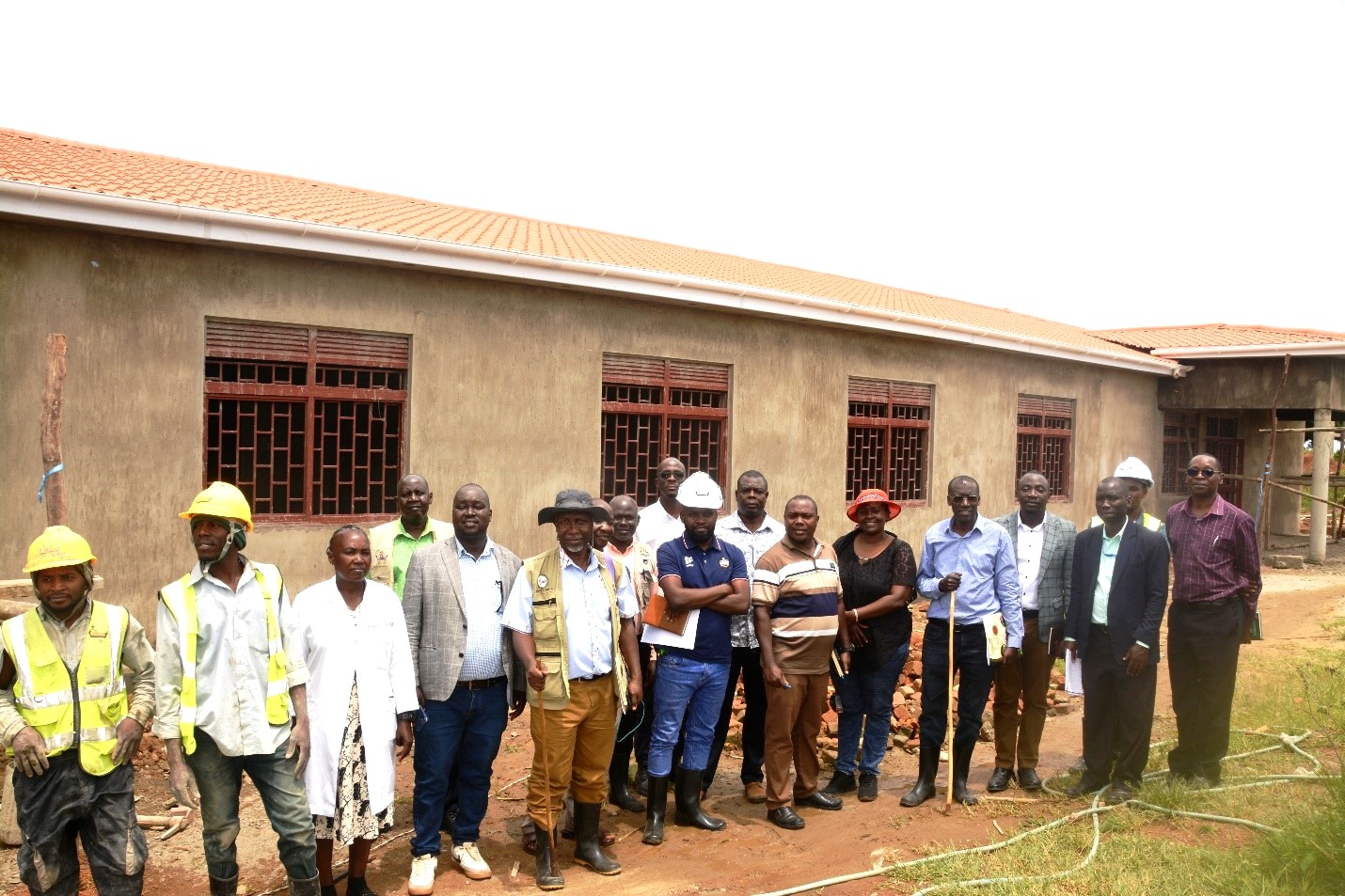 The team on a site visit of the ongoing construction of the Students’ Hotel at Buyana Stock Farm during on Thursday 26th March 2026. Hand over of management of livestock farms by College of Veterinary Medicine, Animal Resources and Biosecurity to a newly constituted Select Committee of Council chaired by Amanya Henry, 26th March 2026, Buyana Stock Farm, Mpigi Uganda, East Africa.