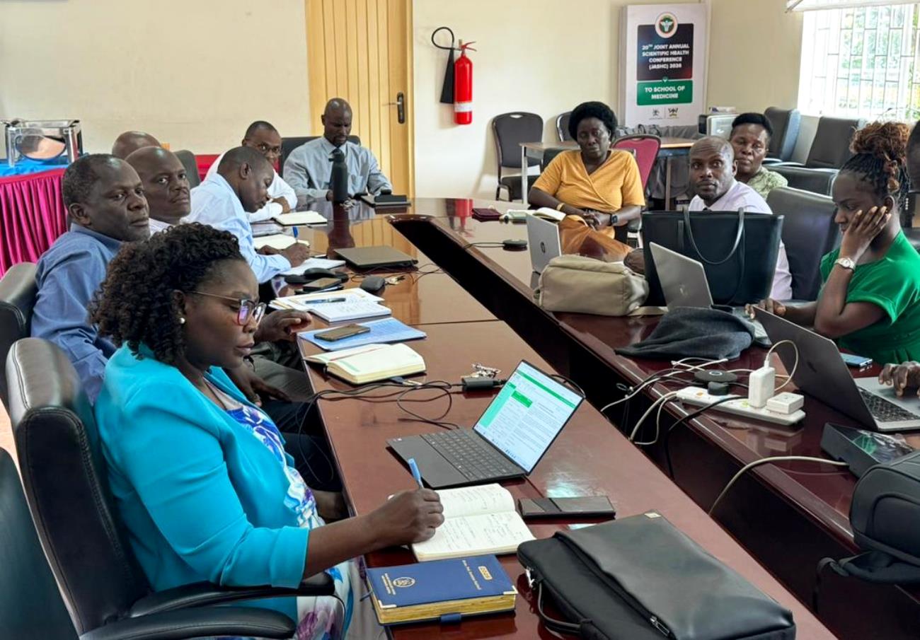 The training in session. Hands-on training in the Research Information Management System (RIMS) by the Directorate of Graduate Training (DGT) and Directorate for ICT Support (DICTS) for over 25 Heads of Departments and College Registrars from the School of Medicine, School of Biomedical Sciences, School of Health Sciences, School of Dentistry, and School of Public Health, 15th April 2026, College of Health Sciences, Mulago Campus, Makerere University, Kampala Uganda, East Africa.