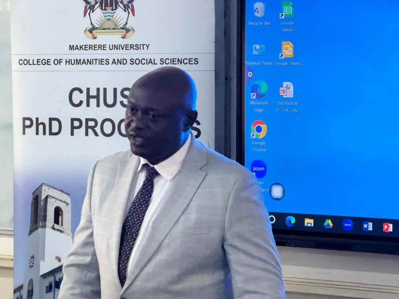 Prof. Eric Awich Ochen. Comprehensive Hands-on training in the Research Information Management System (RIMS) by the Directorate of Graduate Training (DGT) and Directorate for ICT Support (DICTS) for staff from School of Psychology, School of Social Sciences, School of Liberal and Performing Arts, and the School of Languages, Literature and Communication, 16th April 2026, College of Humanities and Social Sciences (CHUSS) Smart Room, Makerere University, Kampala Uganda, East Africa.